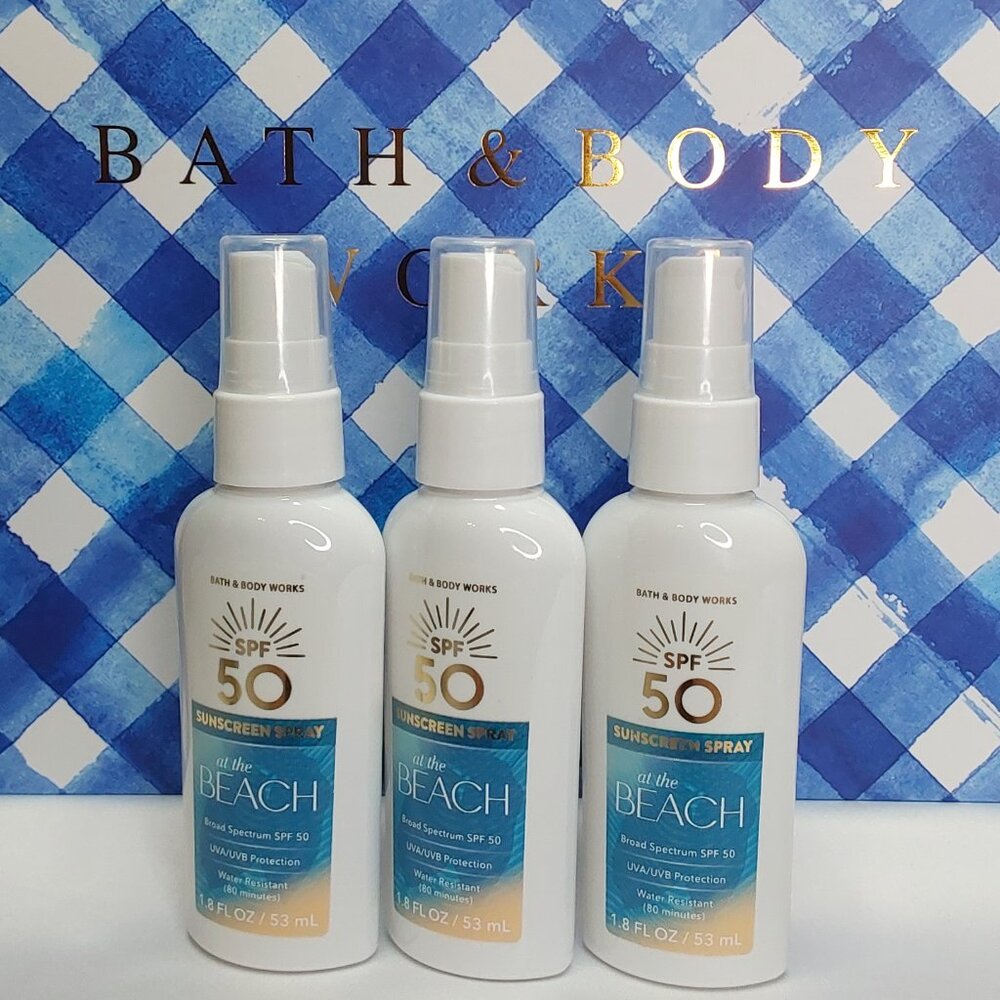 BATH & BODY WORKS 'AT THE BEACH' 3-PIECE SUNSCREEN SPRAY SPF50, TRAVEL SIZE SET - Picture 2 of 15
